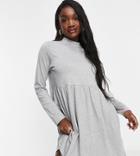 Brave Soul Tall Lizzie High Neck Smock Dress In Gray-grey