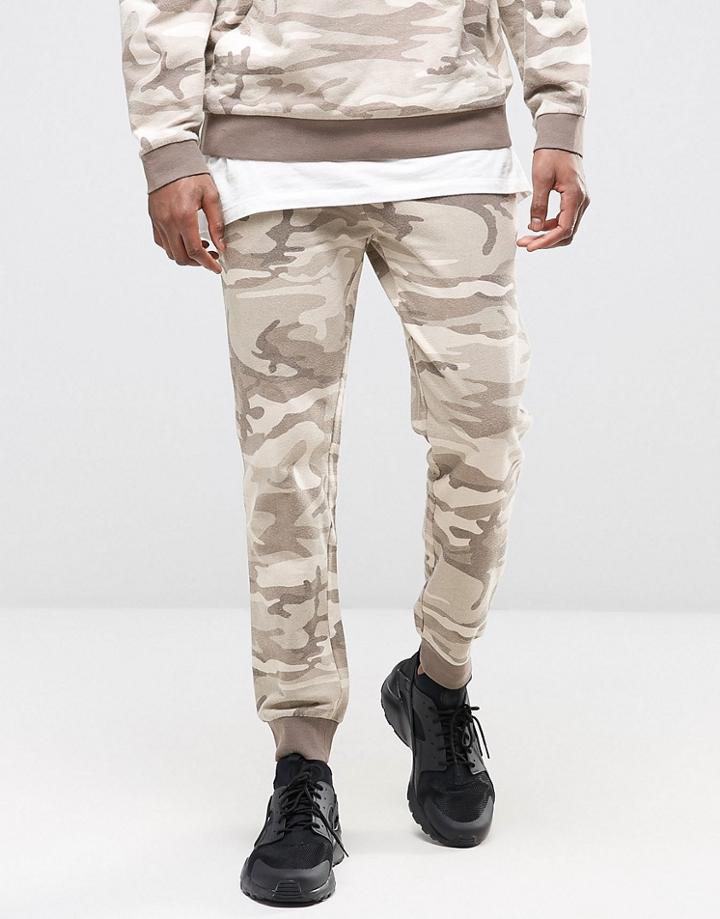 Asos Skinny Jogger In Beige Washed Camo - Beige