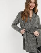 Jdy Recycled Blend Tie Waist Cardigan In Charcoal-green