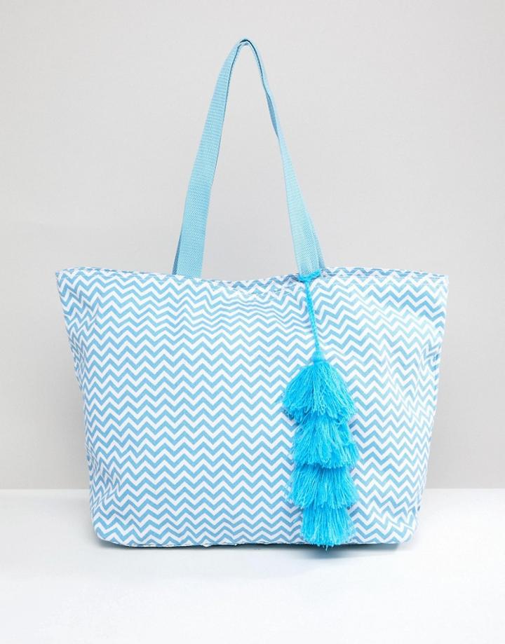 Chateau Geometric Print Beach Bag - Blue