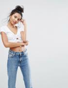Bershka Double Knot Front Crop Top - White
