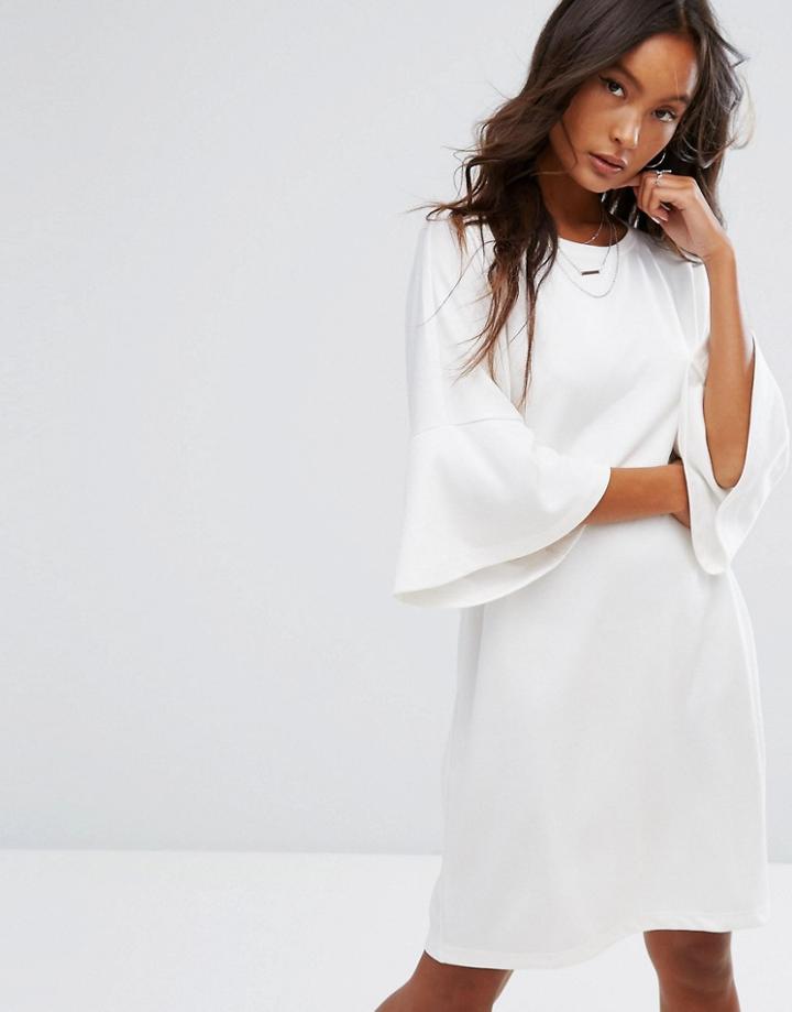 Noisy May Fluted Sleeve Dress - White
