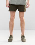 Asos Short Length Jersey Shorts In Dark Khaki - Hunter Green