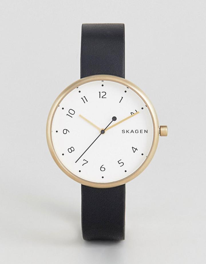 Skagen Black Leather Signature Watch - Black