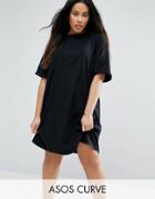 Asos Curve Ultimate T-shirt Dress With Rolled Sleeves - Black
