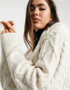 Fashion Union Fitted Cardigan With Tie Waist In Textured Knit-white