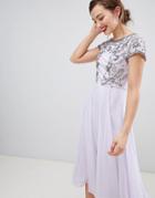Frock & Frill Capped Sleeve Midi Dress With Embellished Detail - Purple