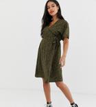 New Look Maternity Wrap Dress In Polka Dot-green