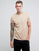 Asos T-shirt With Crew Neck And Roll Sleeve - Beige