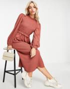 Miss Selfridge Jersey Shirred Midi Dress In Rose Pink