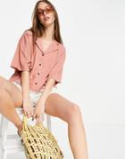 Dr Denim Short Sleeve Drop Shoulder Resort Blouse In Peach-pink