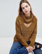 Qed London Ribbed Chunky Roll Neck Sweater - Brown