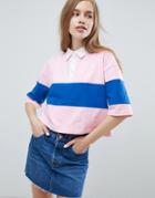 Pull & Bear Color Block Polo Shirt In Pink - Pink