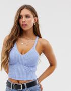 Asos Design Rib Knitted Crop Top - Blue