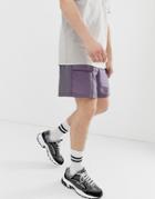 Asos Design Slim Utility Shorts In Iridescent Fabric With Belt - Purple