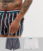Asos Design Swim Shorts In Short Length Stripes & Off-white 2 Pack Multipack Saving - Multi