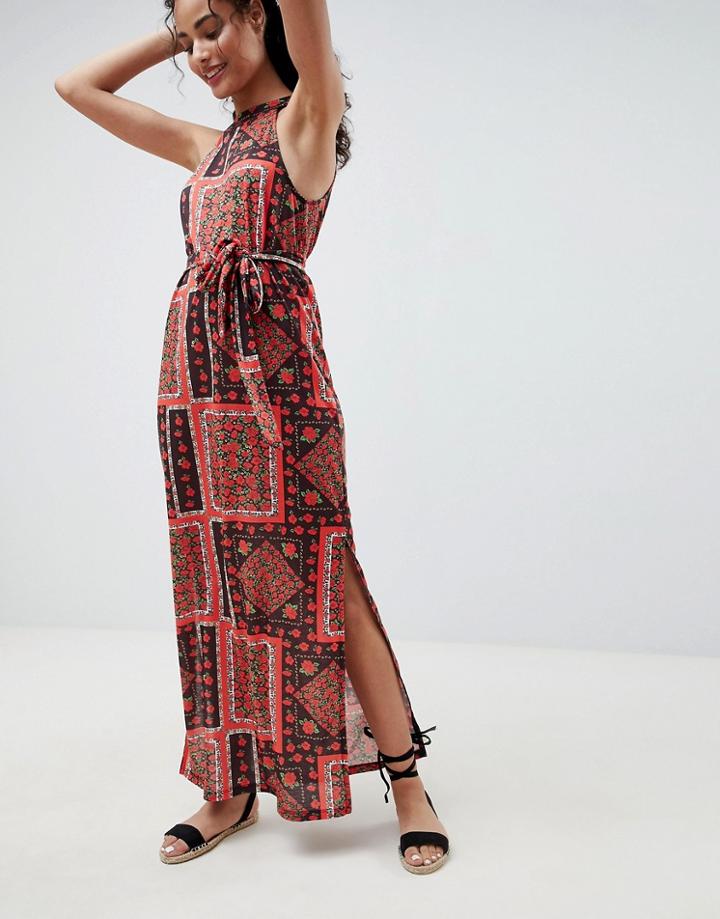 Asos Design Scarf Print Maxi Sundress With Belt - Multi