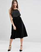 Vila Midi Pleated Velvet Skirt - Black