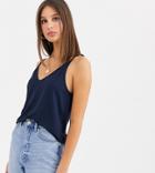 Asos Design Tall Formal Cami With V Front And Back In Lyocel In Navy-multi