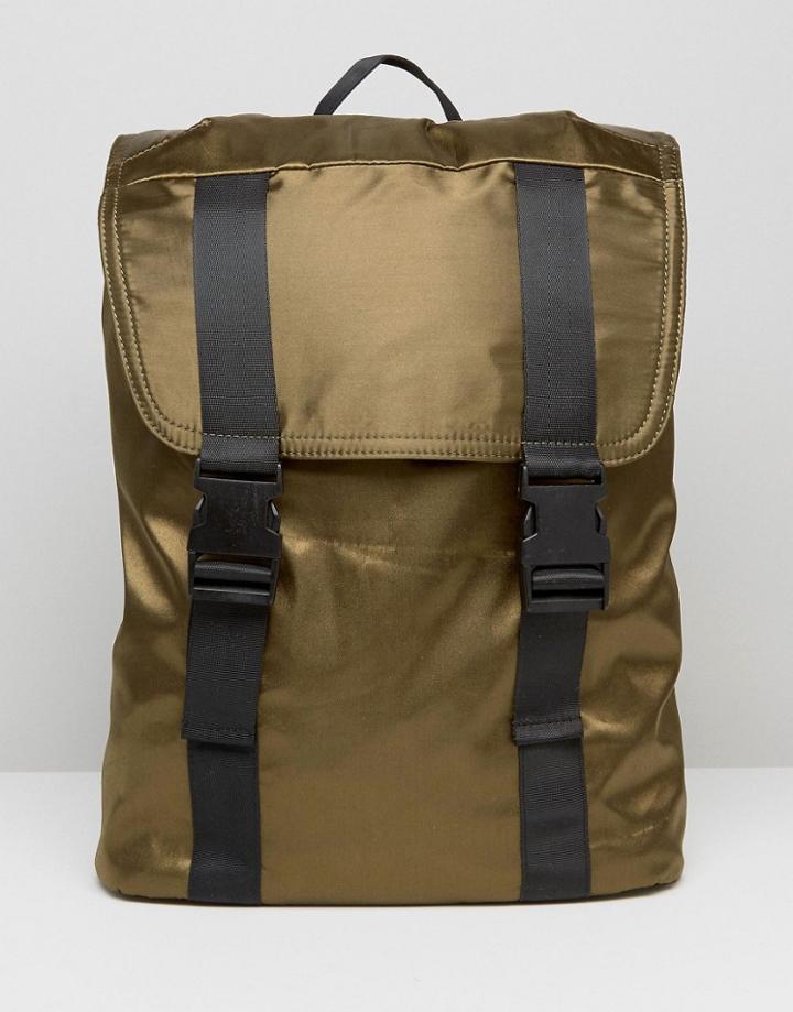 Missguided Satin Buckle Strap Backpack - Green