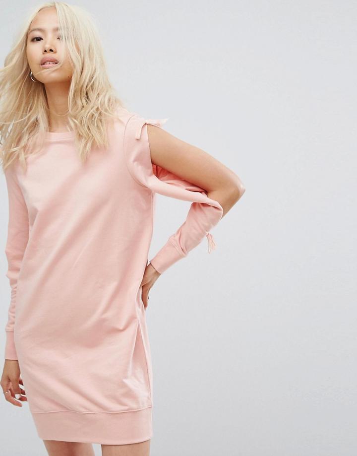 Noisy May Sweatshirt Dress With Open Sleeve Detail - Pink
