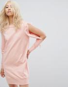 Noisy May Sweatshirt Dress With Open Sleeve Detail - Pink