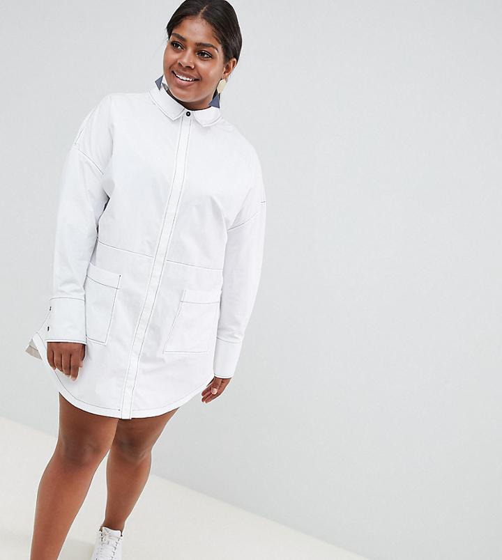 Asos White Curve Oversized Shirt With Contrast Stitching - White