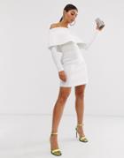 Asos Design Bardot Fold Mini Dress-white