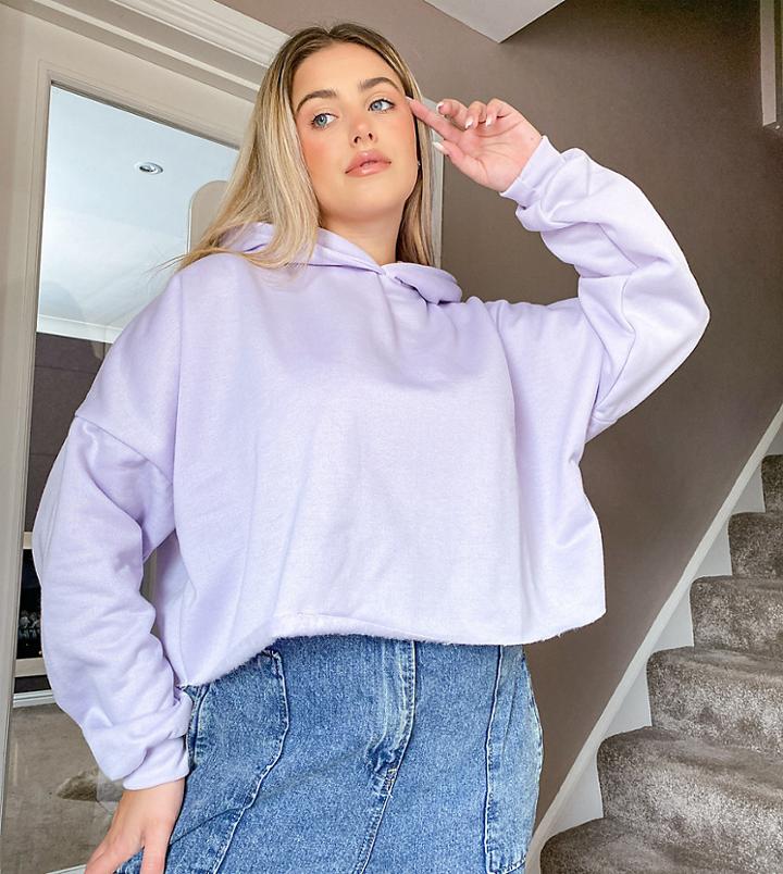 Asos Design Curve Tonal Two-piece Cropped Oversized Hoodie In Lilac-purple