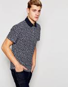 Native Youth Fallen Flower Print Polo Shirt - Navy
