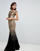 City Goddess Contrast Sequin Fishtail Maxi Dress - Multi