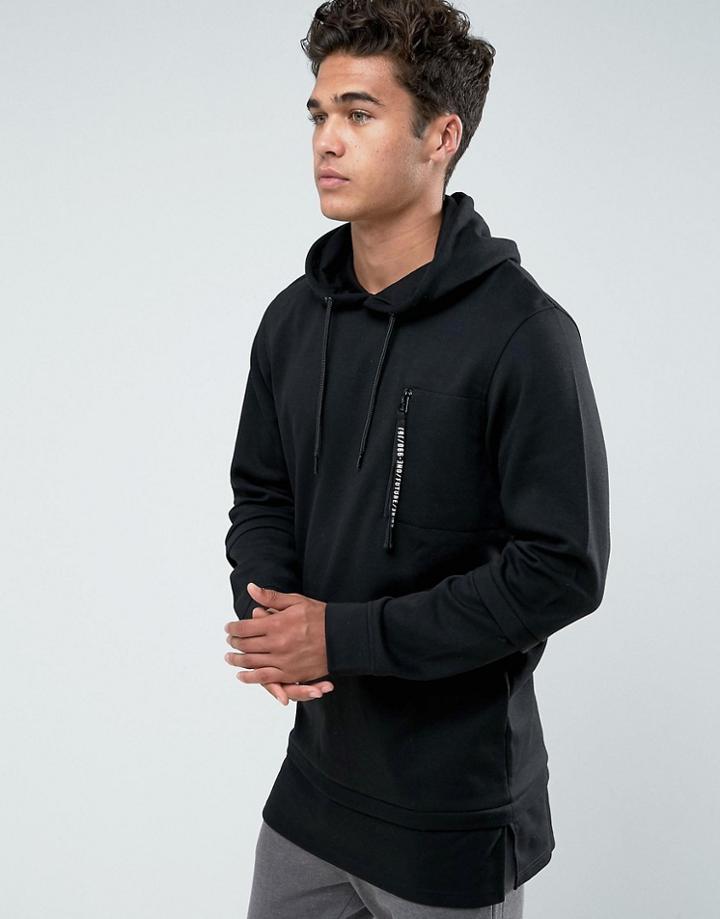 Jack & Jones Core Hoodie With Zip Pocket And Faux Layer Detail - Black