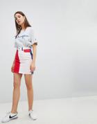Asos Design Denim Original Skirt In Color Block - Multi