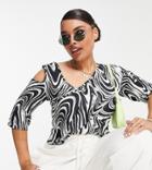 Asos Design Curve Top With Cut Out In Mono Swirl Print-multi