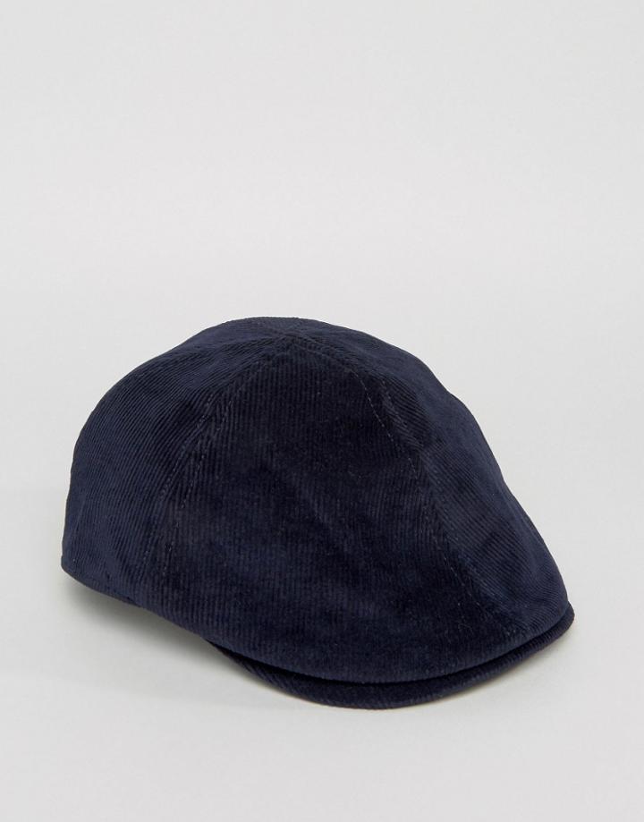 Asos Flat Cap In Navy Cord - Navy