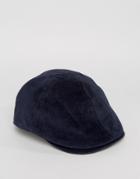 Asos Flat Cap In Navy Cord - Navy
