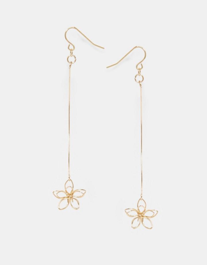 Asos Open Flower Curved Bar Earrings - Gold