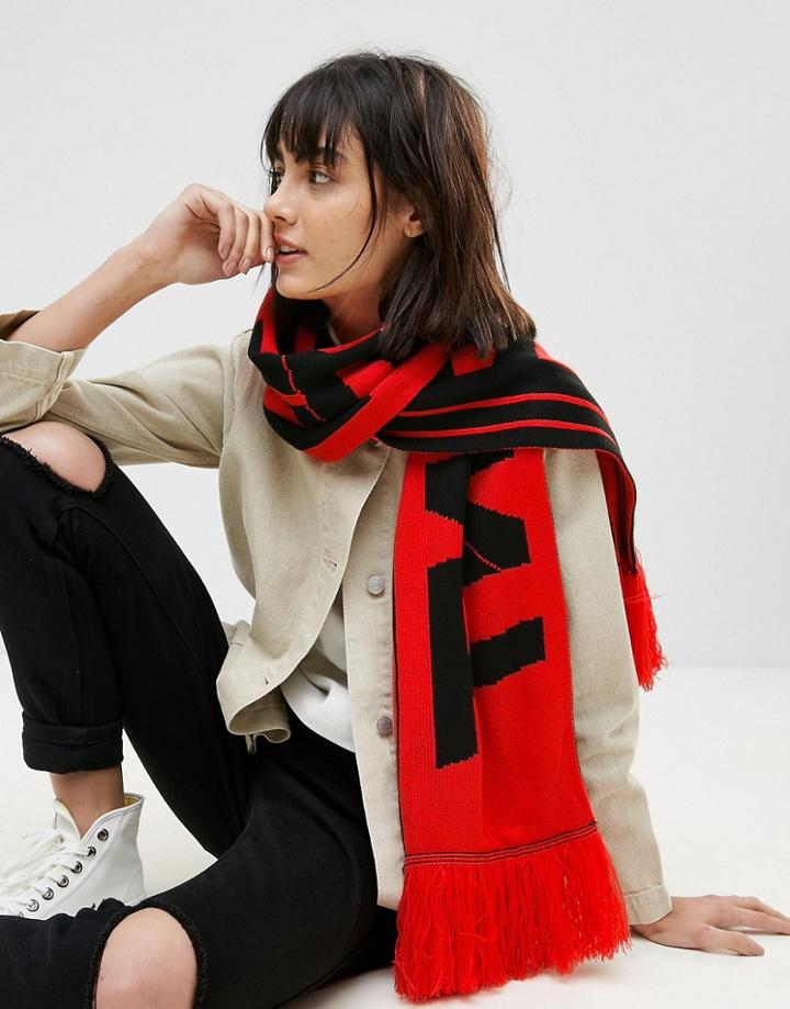Asos Worded Fan Scarf With Tassels - Orange