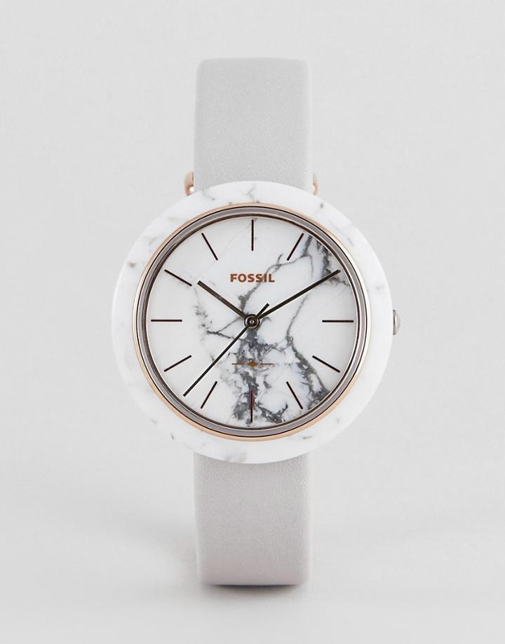 Fossil Es4381 Ladies Leather Marble Effect Watch In White - White