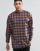 Asos Oversized Shirt In Brown Check With Dropped Shoulder - Tan