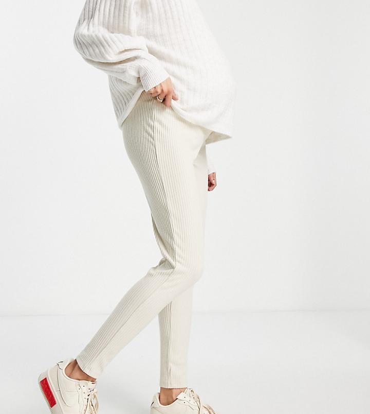 Asos Design Maternity Over The Bump Legging With High Waist In Brushed Rib In Bone-neutral