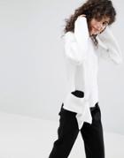 Asos Sweater In Rib With Deconstruction Detail - Cream