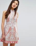 Comino Couture High Neck Printed Mini Dress - Blue