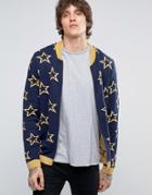 Asos Knitted Bomber With All Over Metallic Stars - Navy