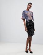 Vila Patent Midi Skirt - Black