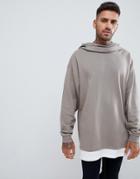 Asos Design Oversized Hoodie In Beige With Slouch Neck And Hem Extender - Beige