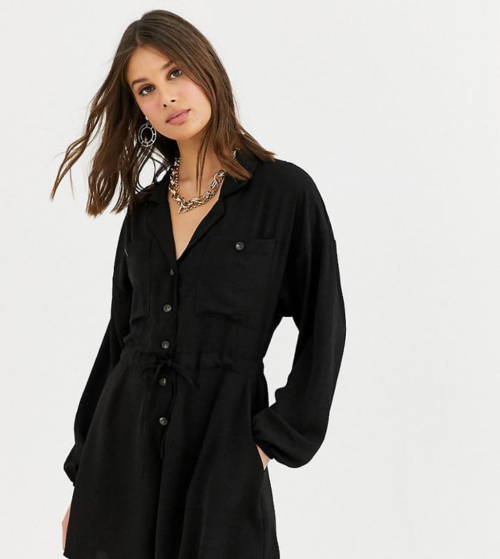 Asos Design Tall Button Front Slouchy Tie Waist Boiler Romper-black