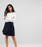 Asos Tall Tailored Kilt Skirt With Aysemmetric Wrap - Navy