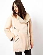 Asos Reverse Shearling Biker Jacket - Cream