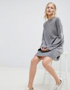 Asos Design Knitted Mini Dress In Fluffy Yarn - Gray